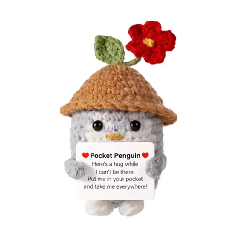 Funny Pocket Penguin Hug Positive Energy Collectible Penguin With Encouragement Card Small And Cute Toy Wearing Hat Doll For