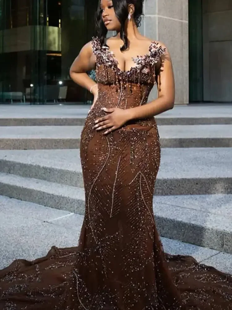 

Вечернее платье AsaNagi без рукавов и бретелек, в стиле русалки, с блестящими кристаллами и бисером, выпускное платье 2026, длинное платье на заказ