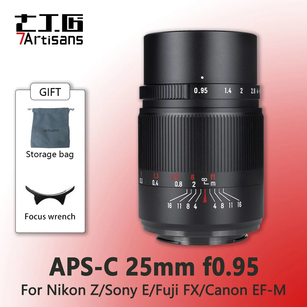 

7artisans 7 artisans 25mm F0.95 APS-C Large Aperture Prime Lens for Sony E Nikon Z Fuji XF Canon EF-M Canon RF Micro 4/3 Leica L