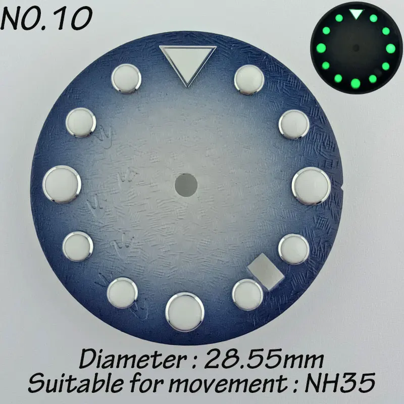 Mostrador de relógio nh35 de 28.5mm com padrões de desenhos animados de pôquer verde azul luminoso mostrador asséptico acessórios de relógio modificados para movimento nh35