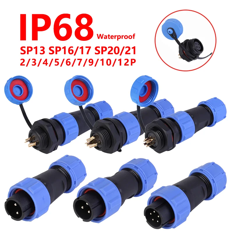 SP13 SP16/17 SP20/21 2-12PIN Waterproof Aviation Connectors Male/Female Plug Socket Nut/Docking IP68 Cable Wire Connector