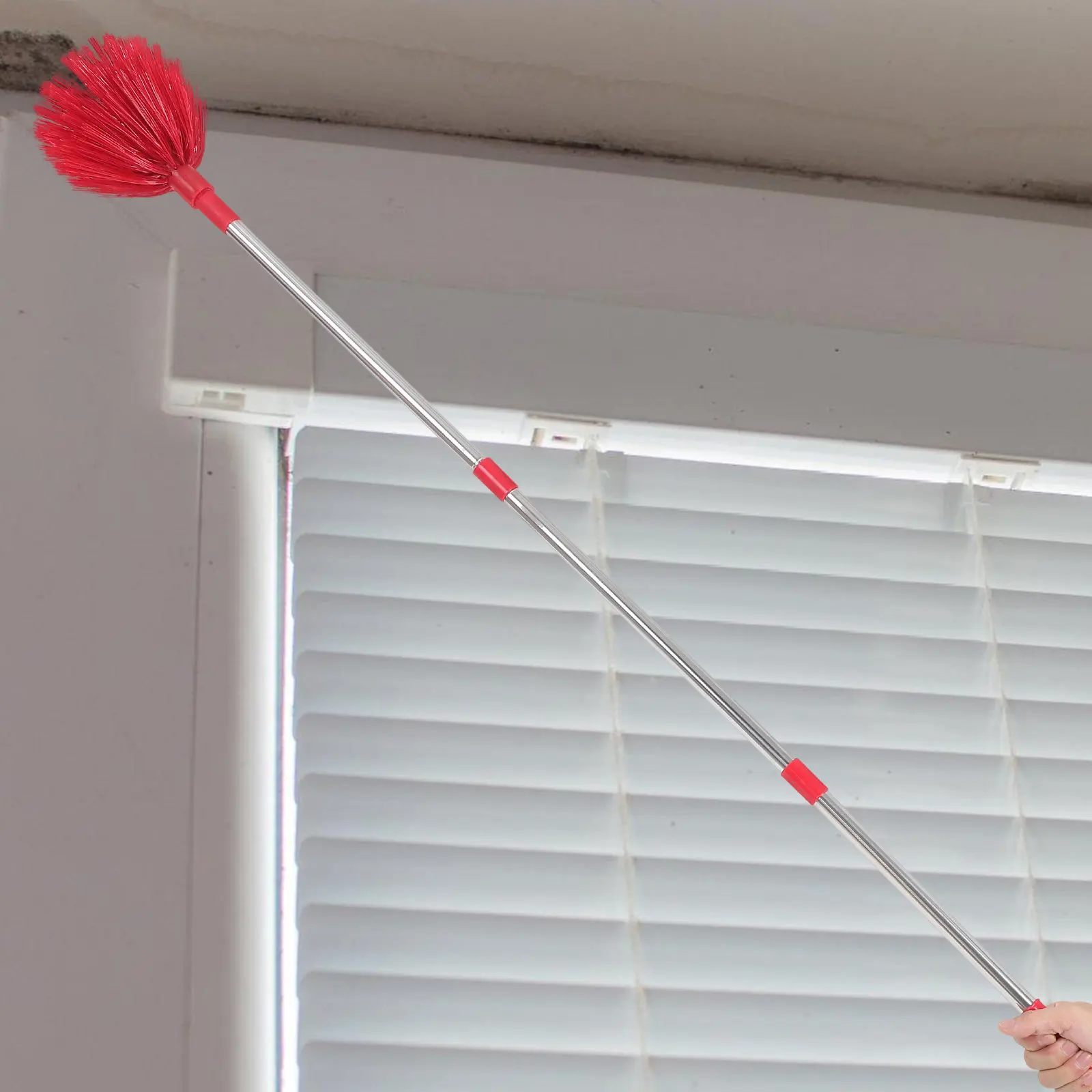Spider Web Brush Long Handle Stainless Steel Pole High Ceiling Cobweb Cleaner Fan Duster Window Washing Outdoor Cleaning Tool