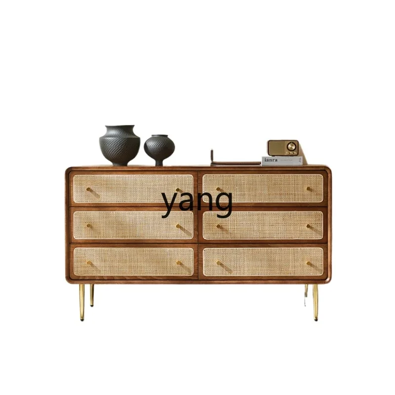 YJQ solid wood rattan four five six chest cabinet simple modern dining side drawer storage cabinet