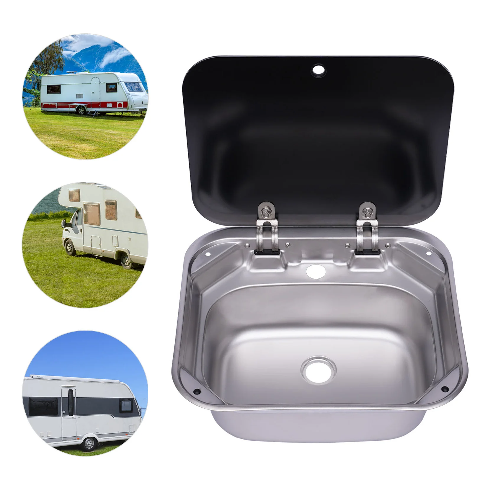 Kitchen Sink Silver Stainless Steel RV with Lid Overflow-proof Design New