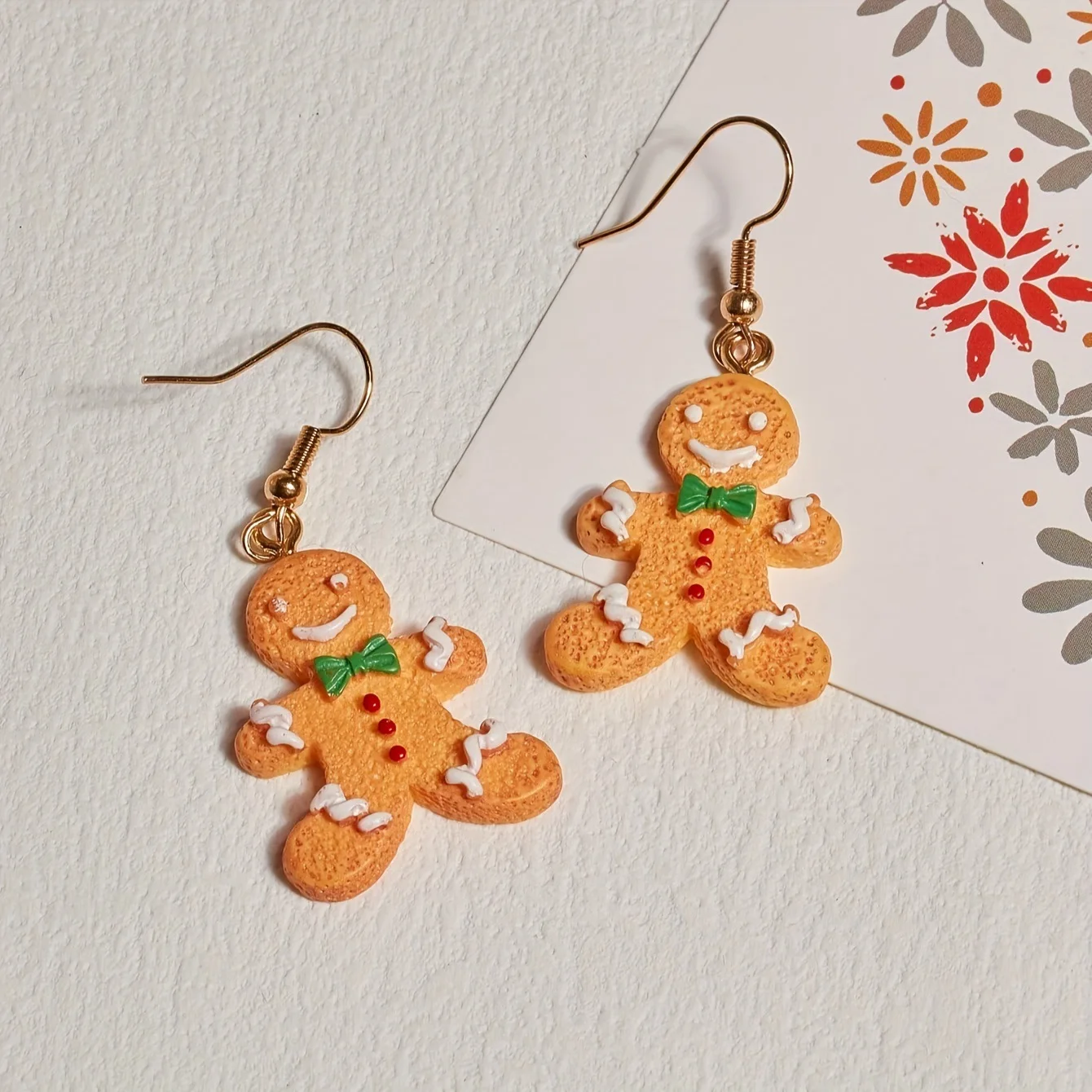 Fun Cute Style Acrylic Multi Colored Drip Glue Gingerbread Man Earrings UNISEX Happy Snowy Christmas Eve Party Jewelry Earrings