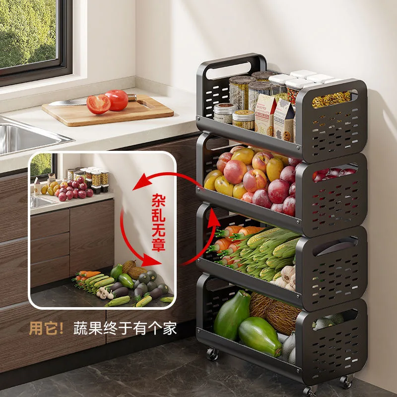 Kitchen Basket Storage Rack Multi-Layer Floor Movable Fruit Vegetable Household Function Trolley