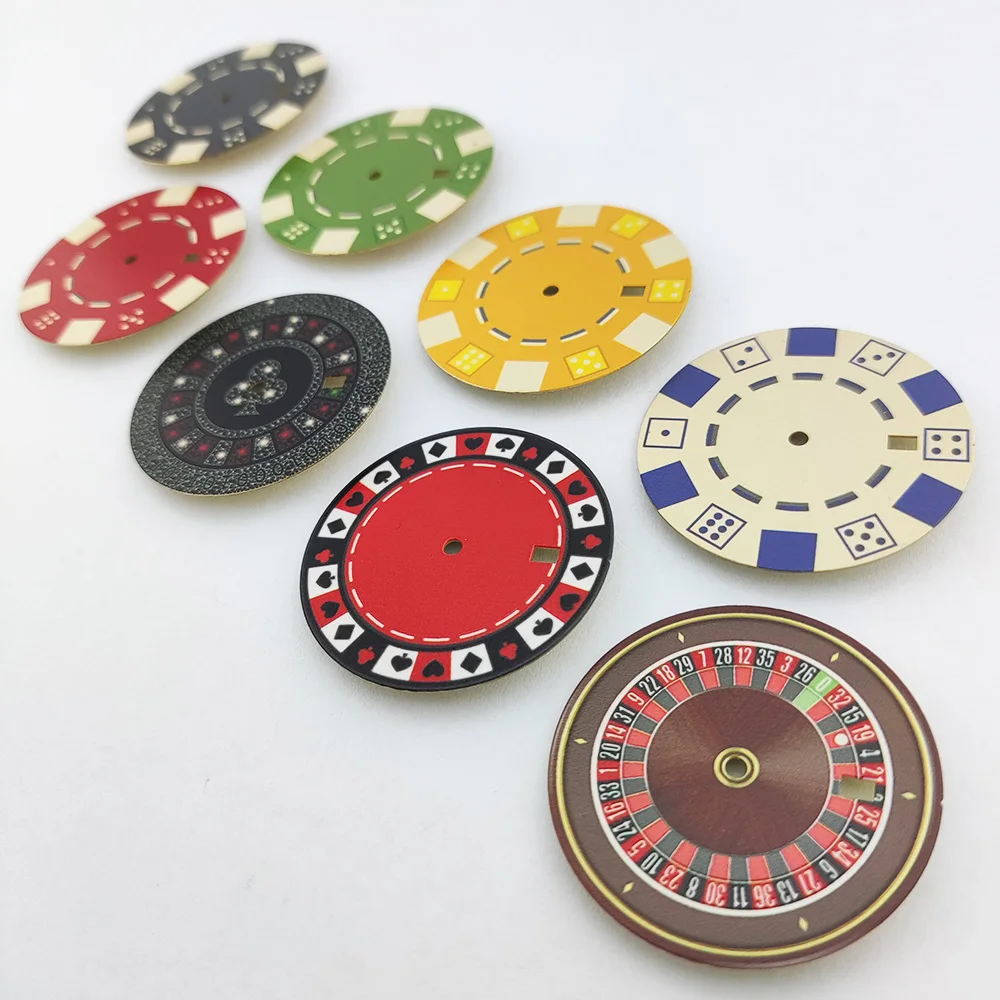 35mm Men\'s watch dial NH35 dial Creative gambling table dial Watch replacement parts Suitable for NH35 movement can DIY dial