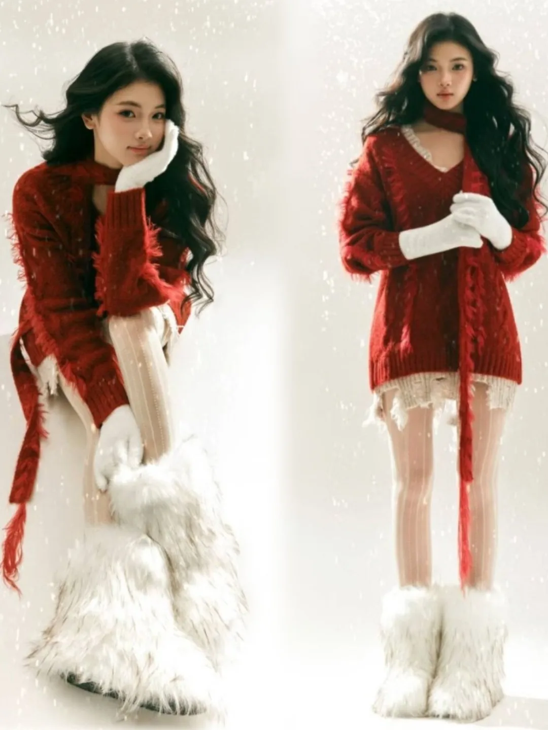 

Новый красный свитер 2025 года: Костюм для художественной фотосъемки девочек, тематический наряд для Рождества и Нового года, студийная портретная одежда из полиэфирного волокна