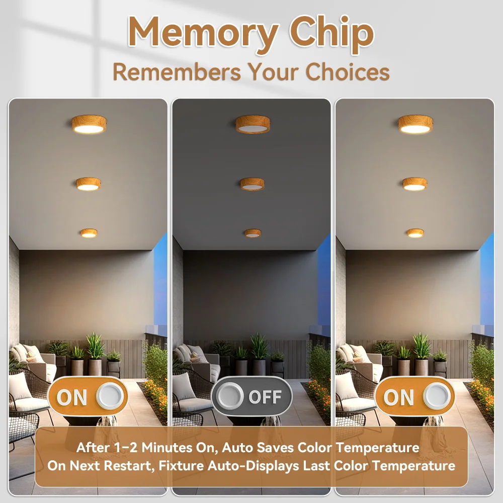 Punkt LED natynkowy, drewniana lampa sufitowa LED, 3 kolory światła, pamięć, reflektor do wnętrz, do salonu, dekoracja domu, lampa 220V