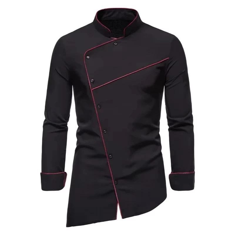 

KX588 Autumn New Men's Long-sleeved Shirts Fashion Stand-up Collar Diagonal Buttons Shirt Business Casual Shirts