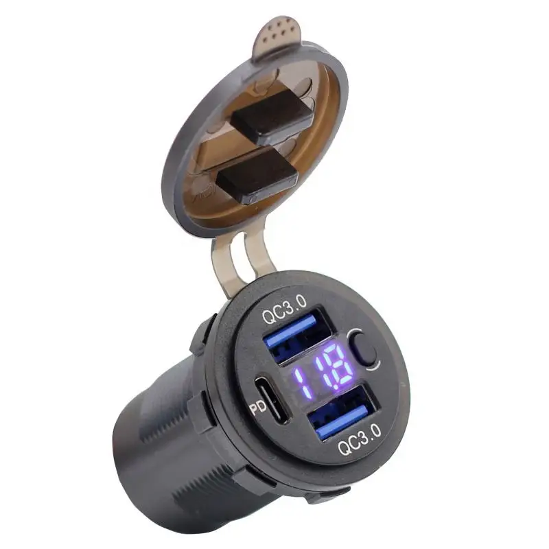 12 فولت USB محول سيارة شحن سريع مقبس الشاحن المزدوج QC3.0 PD نوع C مخرج طاقة اكسسوارات السيارات مع التبديل لشاحنة RV السيارات