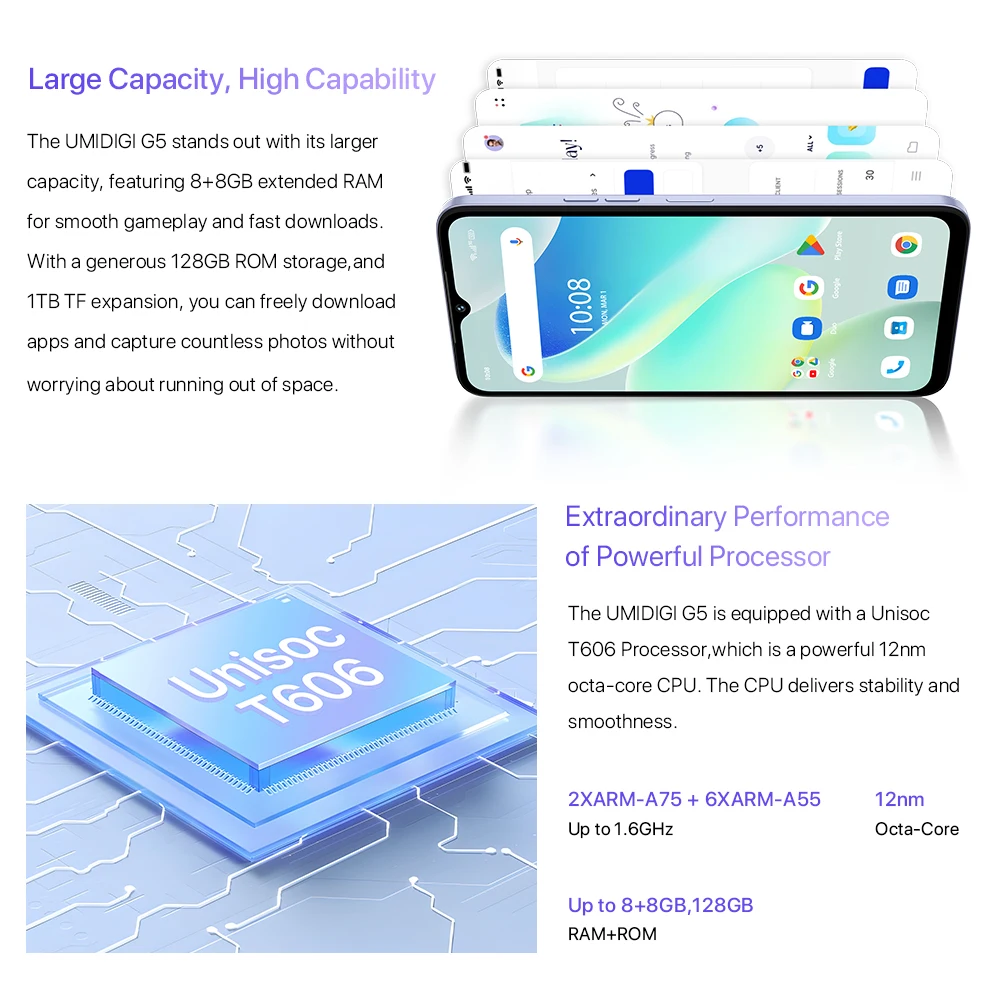 UMIDIGI-G5-teléfono inteligente 4G, móvil con SIM Dual, Android 13, 8GB, 128GB, cámara de 50MP, batería de 5000mAh