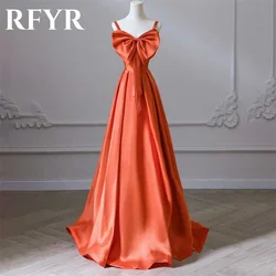 RFYR Orange Party Dress A-Line Sweetheart Night Dress with Pleats Satin Bows Spaghetti Strap Celebrity Dress vestidos de fiesta