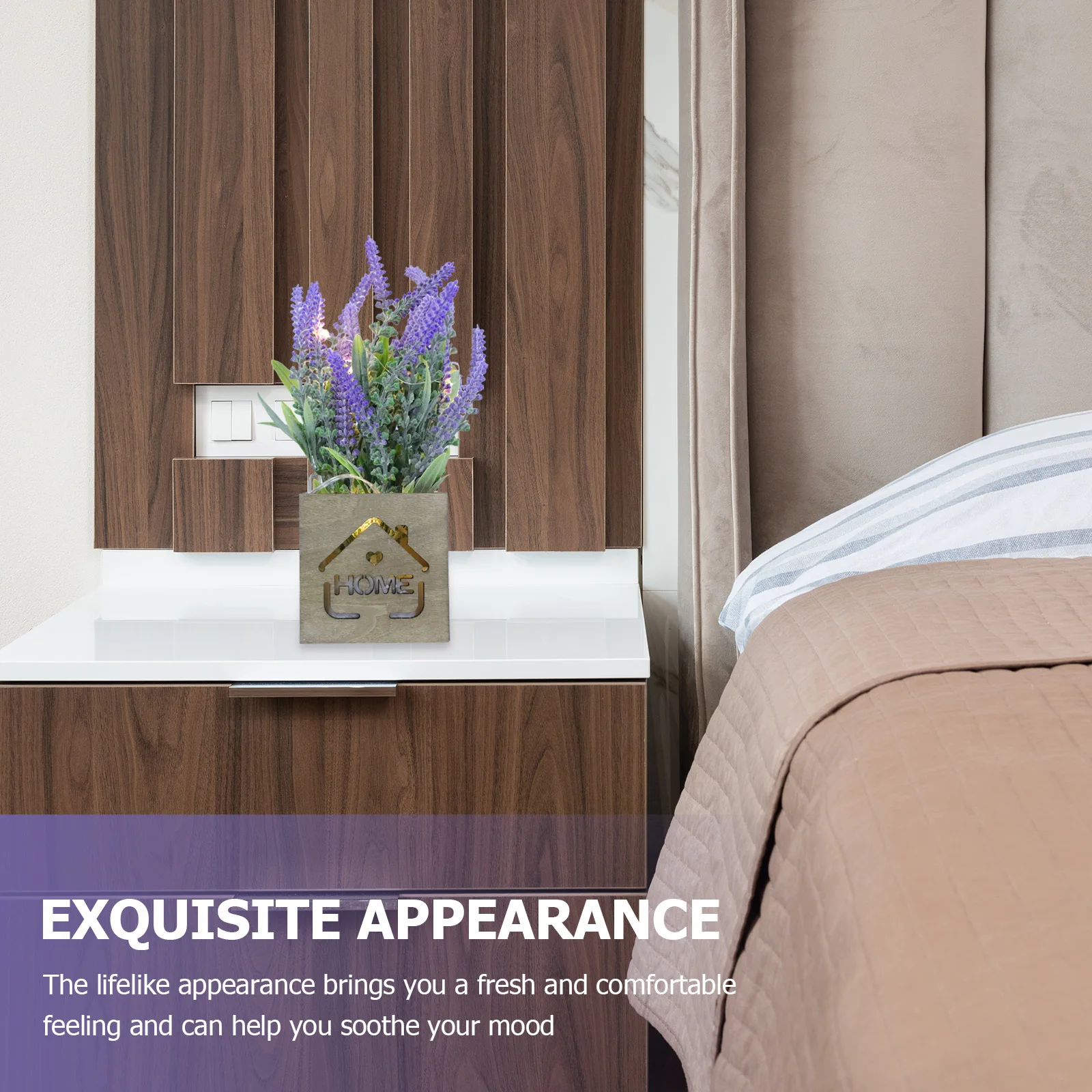 

1Pcs Simulation Lavender in Luminous Wooden Box Realistic Fake Potted Plant Decor for Bedroom Desk LED Night Light