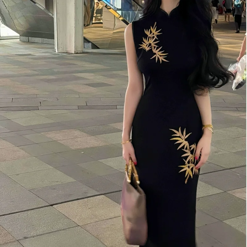 

LHMk1 Original High-End New Chinese Style Embroidered Elastic Suit Respected as Golden Bamboo Retro Style Long Slee...