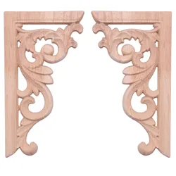 2pcs left+right(each 1pcs) Vintage Wooden Carved Corner Onlay Furniture Wall Decor Unpainted Frame Applique
