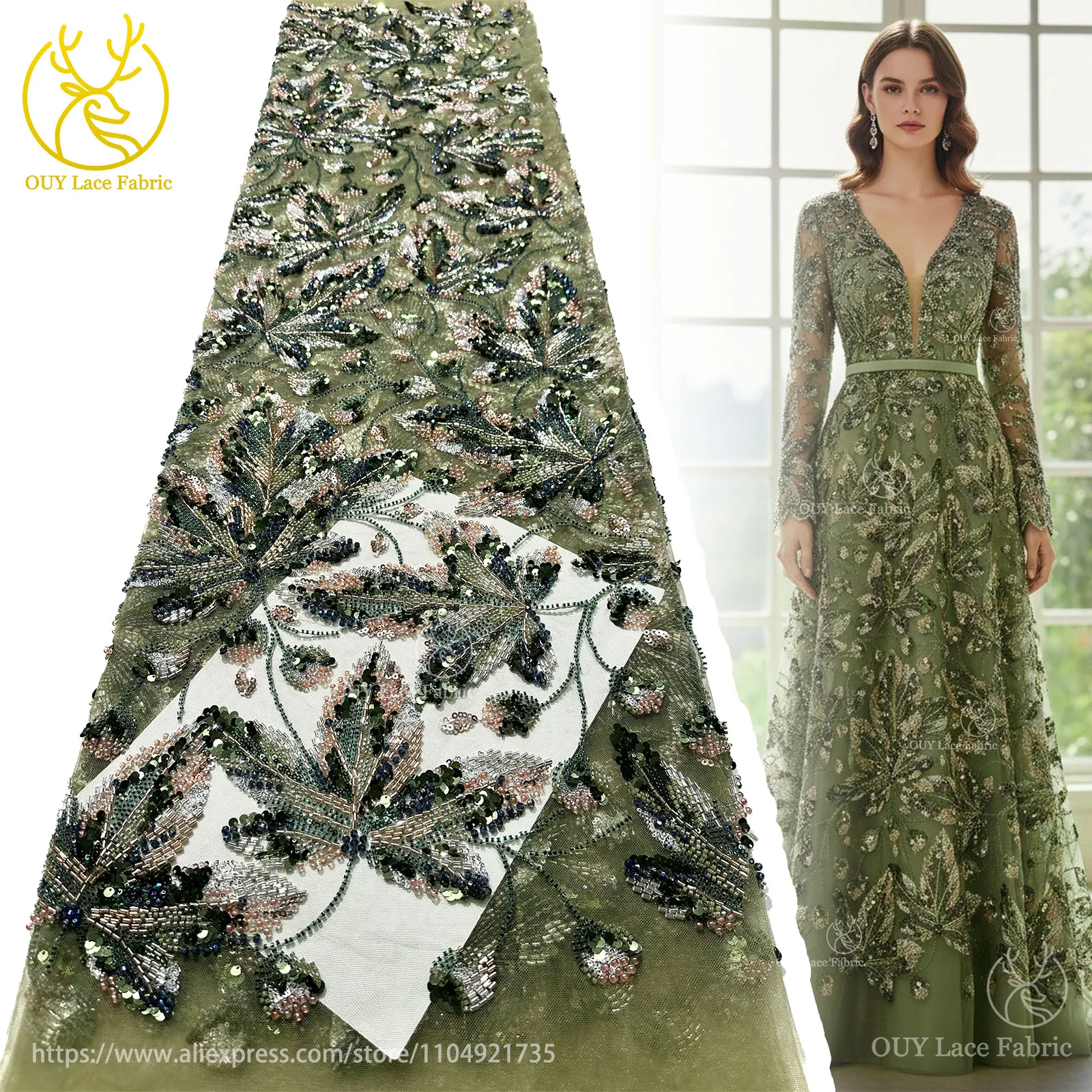 Lila Luxuriöser Afrikanischer Perlen-Spitzenstoff 2026 Modische Französische Nigerianische Pailletten-Stickerei-Spitze für Brautkleider – Detail 5