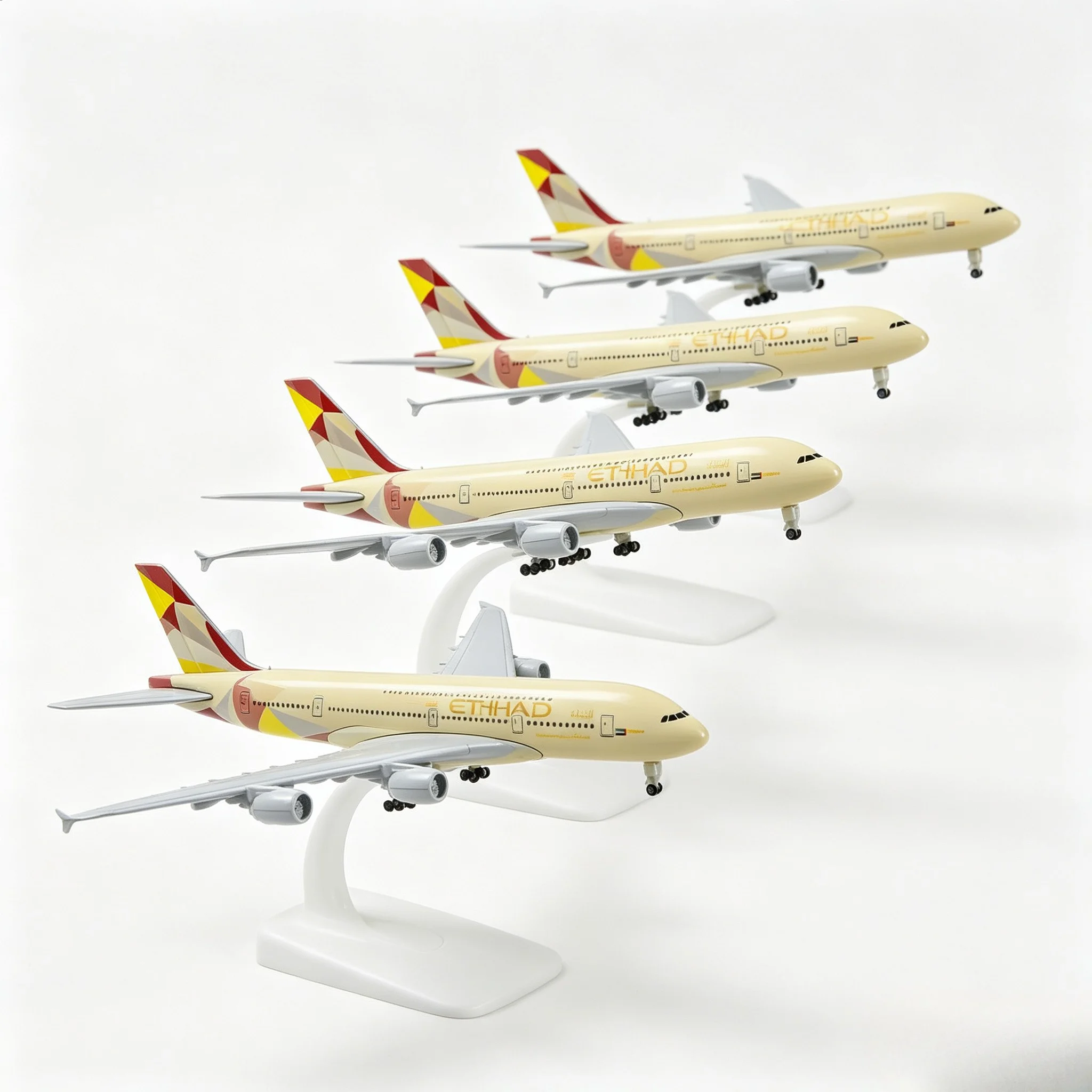 2/4pck 20cm Etihad A380 Airplane Model Kit Resin Diecast Model Collection Set with Stand for Aviation Enthusiast Gift or Display