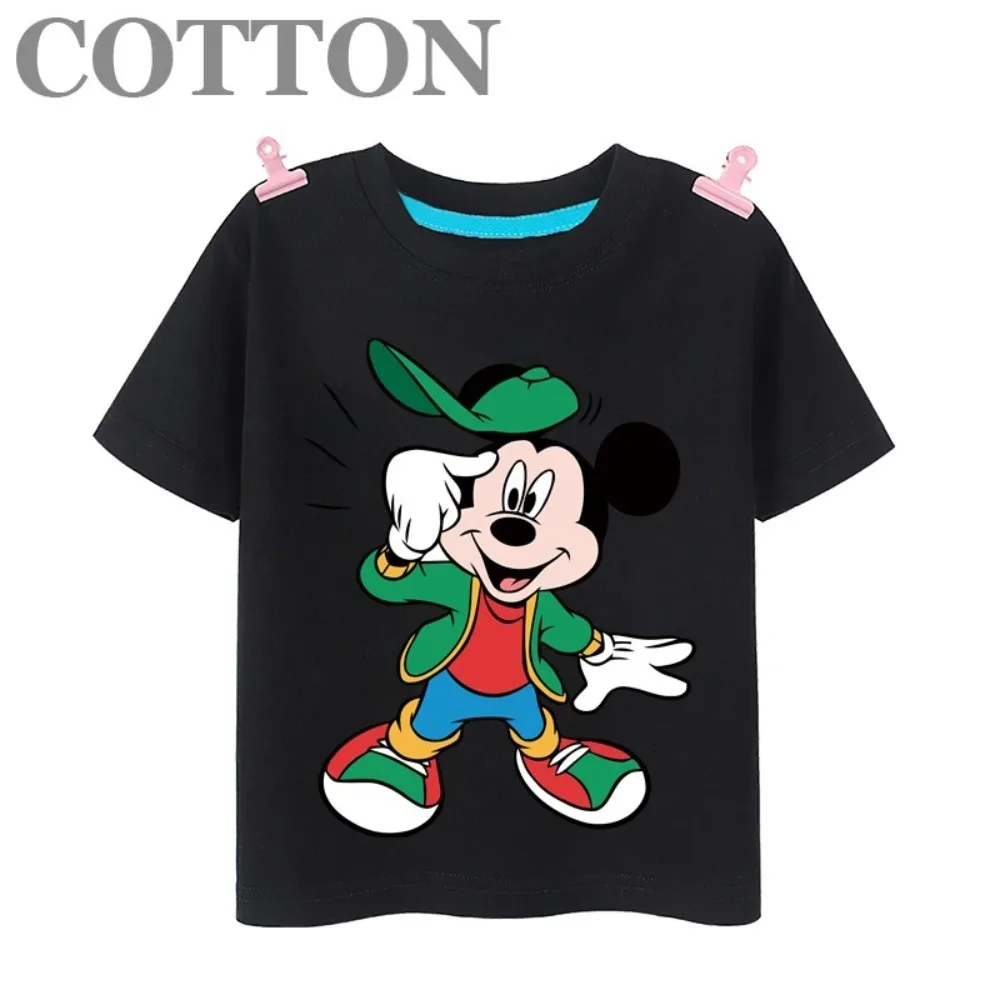 Cute Mickey Mouse Fashion Cotton Summer Boys and Girls Cartoon Casual T-shirt Round Neck Short Sleeve Anime Disney Print Pattern