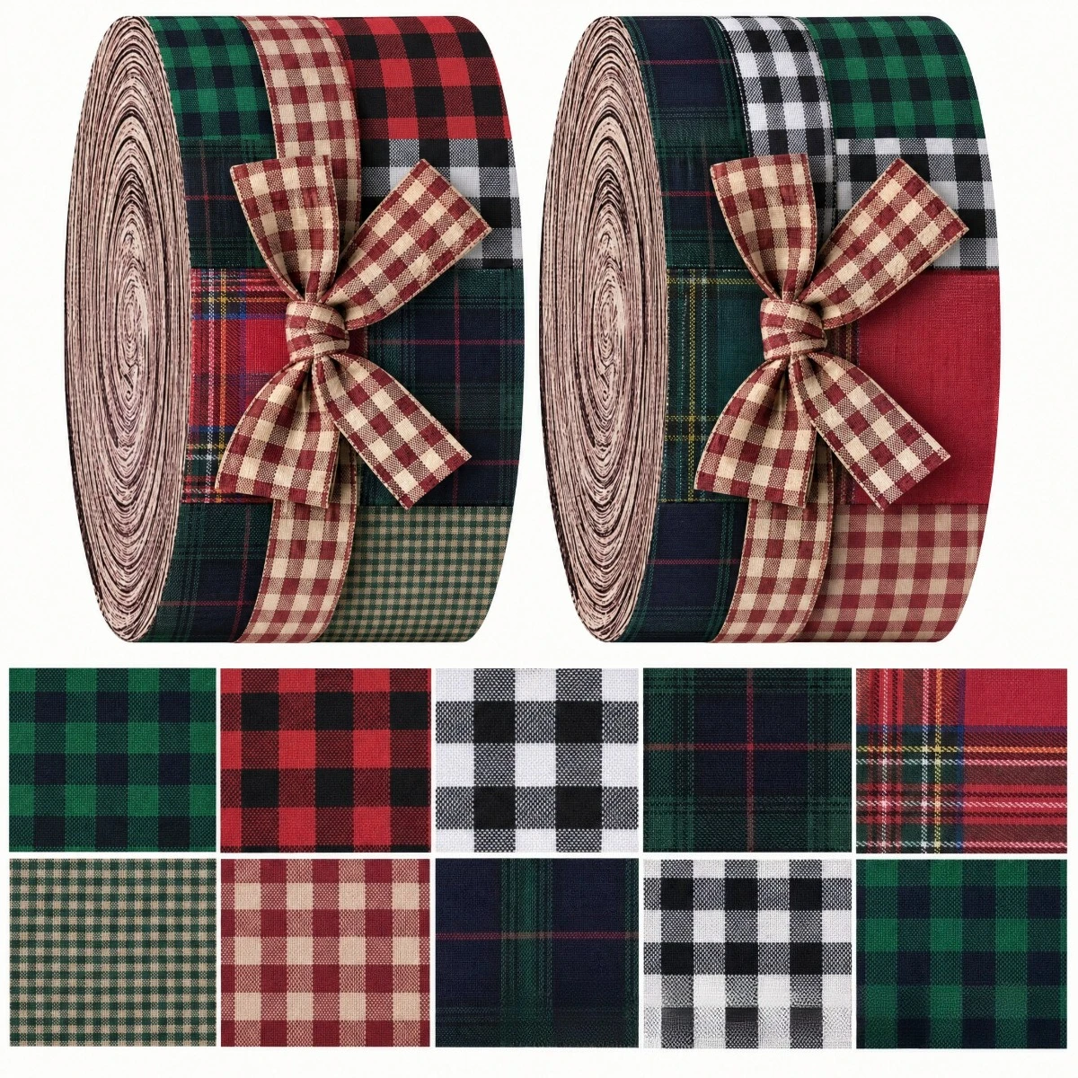 Christmas Plaid Checkered Cotton Tela Fabric Bundle 40pcs Tartan Grid Pattern DIY Quilting Patchwork Craft Sewing Set