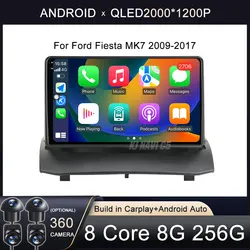 Android 14 Car Radio For Ford Fiesta MK7 2009-2017 QLED Multimedia Video Player GPS Navigation 4G WIFI Carplay Head Unit BT