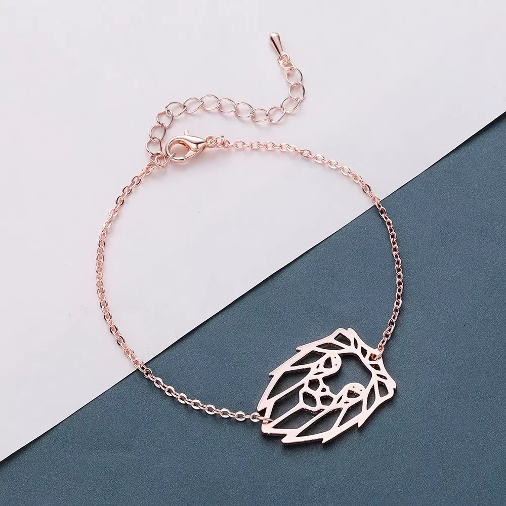 Todorova Origami Lion Stainless Steel Link Chain Bangle Zodiac Animal Design Bracelet Fashion Jewelry for Women Men Daily Wear G