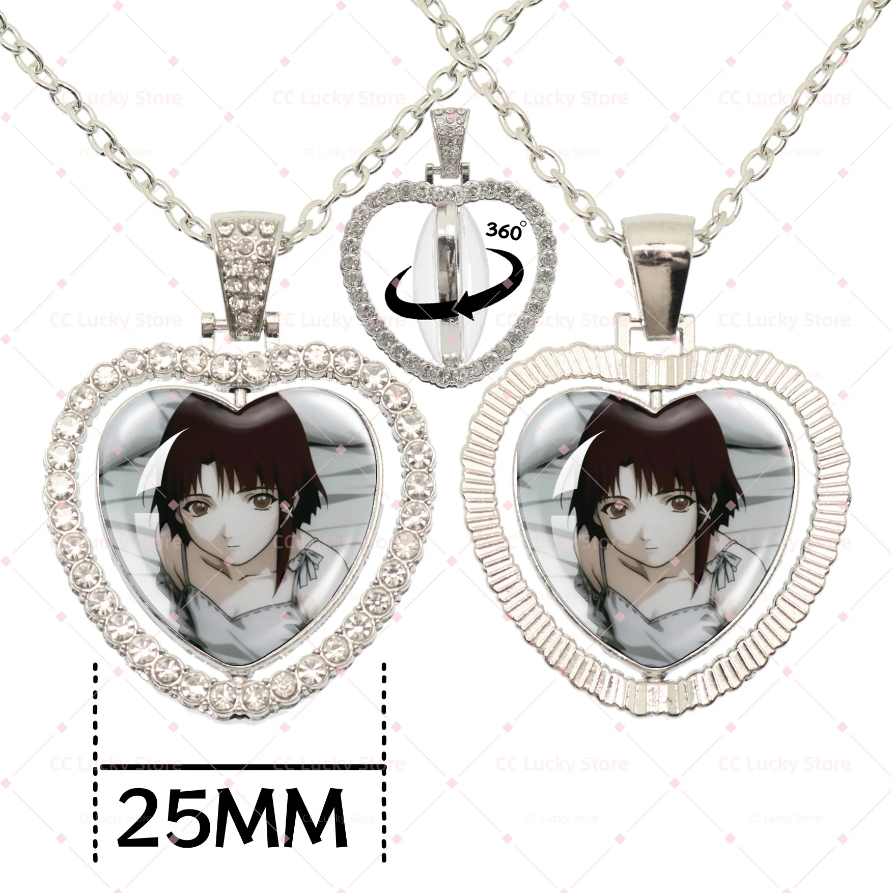 Serial Experiments Lain Glass Heart Pendant Necklaces God of the Wired Lain Iwakura Accessories Charms Jewelry Cosplay Fans Gift