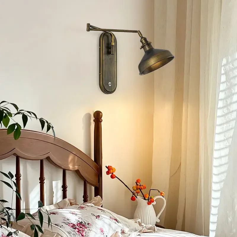 Industrial Adjustable Swing Arm Wall Lamp Reading Bedside Vintage Led Wall Lights Retro Extendable Fexible White Brass Lustre