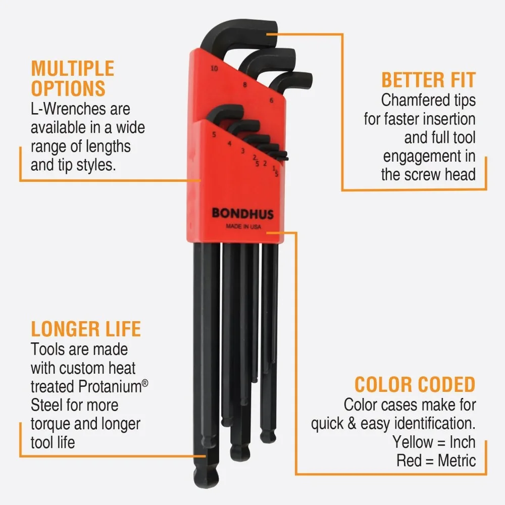 Set di chiavi esagonali con estremità sferica tozza, confezione doppia da 0,050-3/8 e 1,5-10 mm