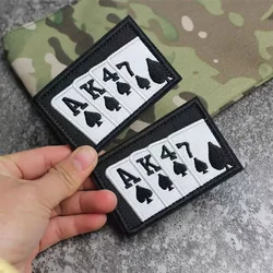 Carta da gioco AK47 ricamo Patch personalità gancio e anello capitolo Patch tattiche zaino distintivo cucito Applique Sticker