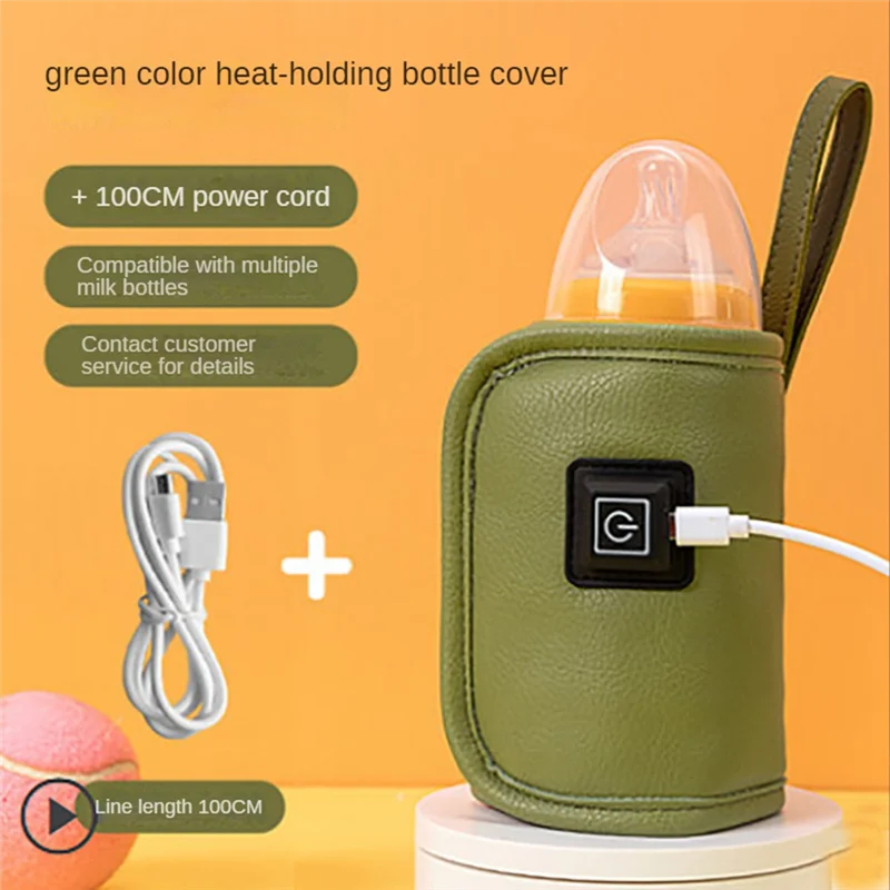 USB Milk Water Warmer Travel Stroller Insulated Bag Baby Nursing Bottle Heater Safe for Outdoor Winter -Green