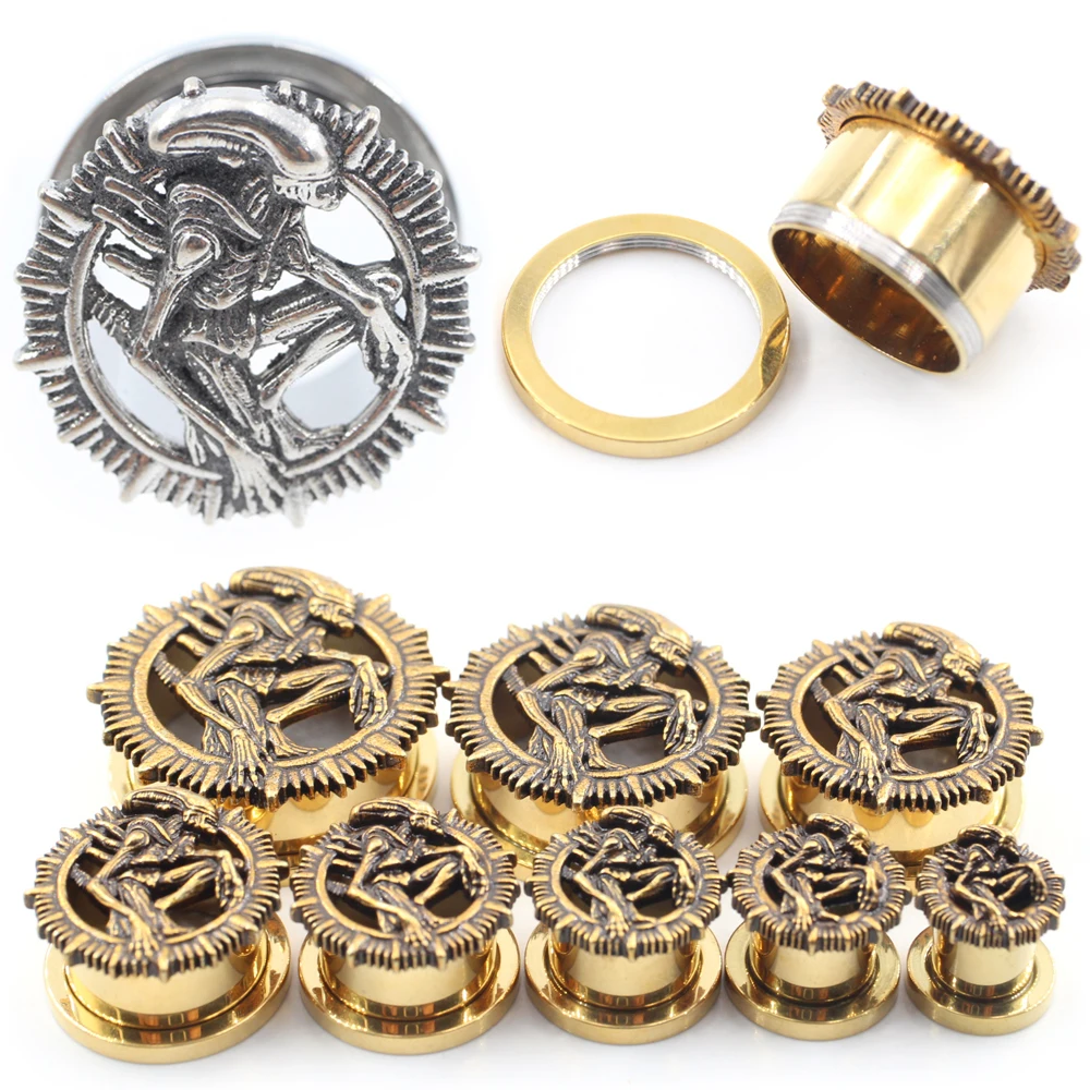 Alisouy 1PC Stainless Steel Alien Fang Cone Threaded Ear Tunnels Plugs Expander Stretcher Gauge Earrings Piercing Body Jewelry