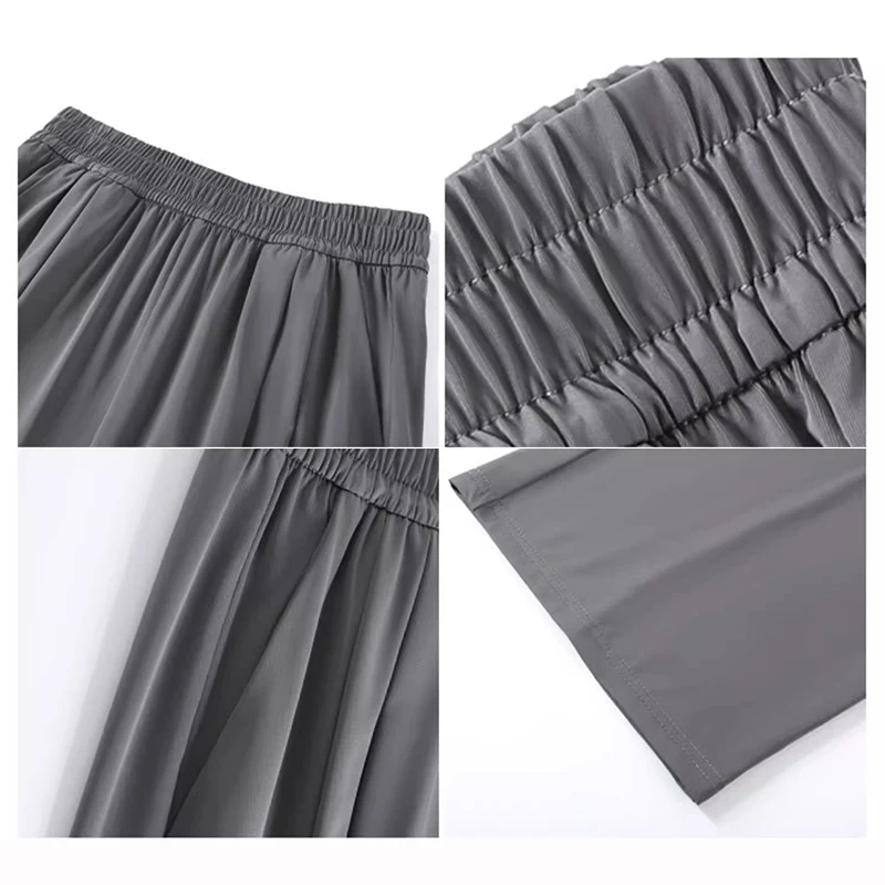 Pantaloni lunghi casual da donna in seta di ghiaccio di vendita calda Pantaloni classici larghi a vita alta da donna Pantaloni casual solidi alla moda