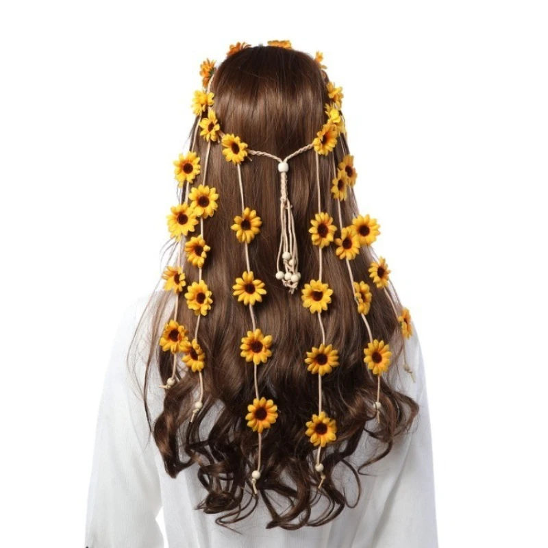 Daisy Sunflower Headband Floral Crown Hairband Vintage Boho Fairy Headdress for Wedding Party Costume Photography Decoration