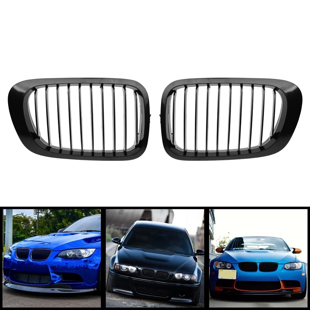 Front Kidney Grille Grill For BMW E46 2-Door 1999-2002 (Single Slat, Polished Black)323I 325I 328I 318I 320I 330I 51138208685 51