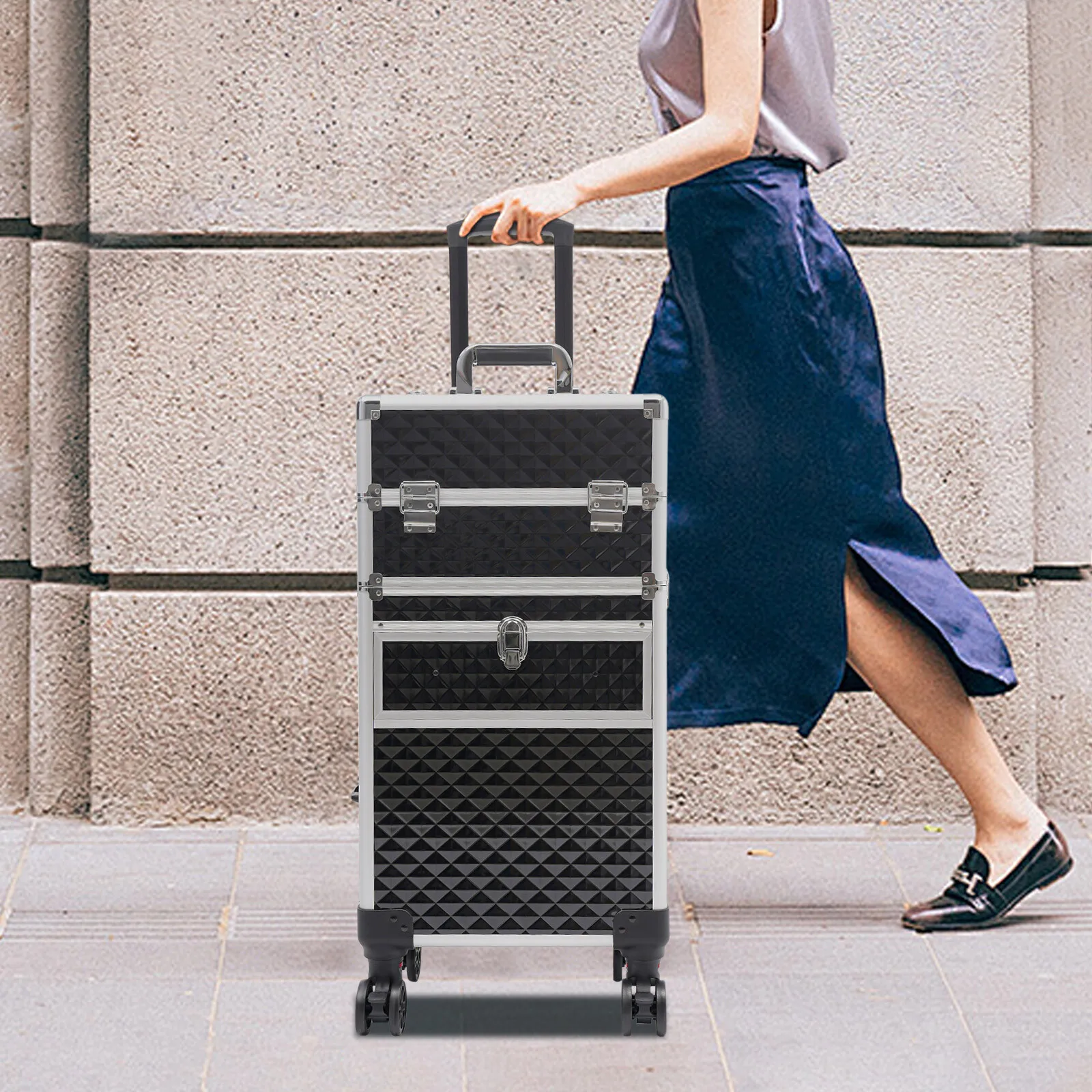 

Rolling Makeup Case Travel Cosmetic Storage Box,Moving Salon Beauty Trolley Case