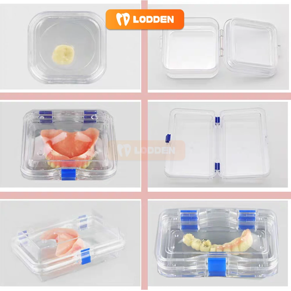 10PCS Denture Storage Box with Film Membrane All Size Plastic Transparent Dental Tooth Box Colorful Hinge Small Crown Box