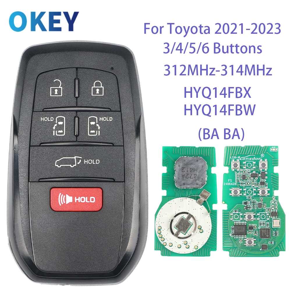 Okey Remote Smart Car Key HYQ14FBX HYQ14FBW 312-314MHZ 8A Chip (BA BA) For Toyota Corolla Cross Sequoia Venza Tundra RAV4 Sienna