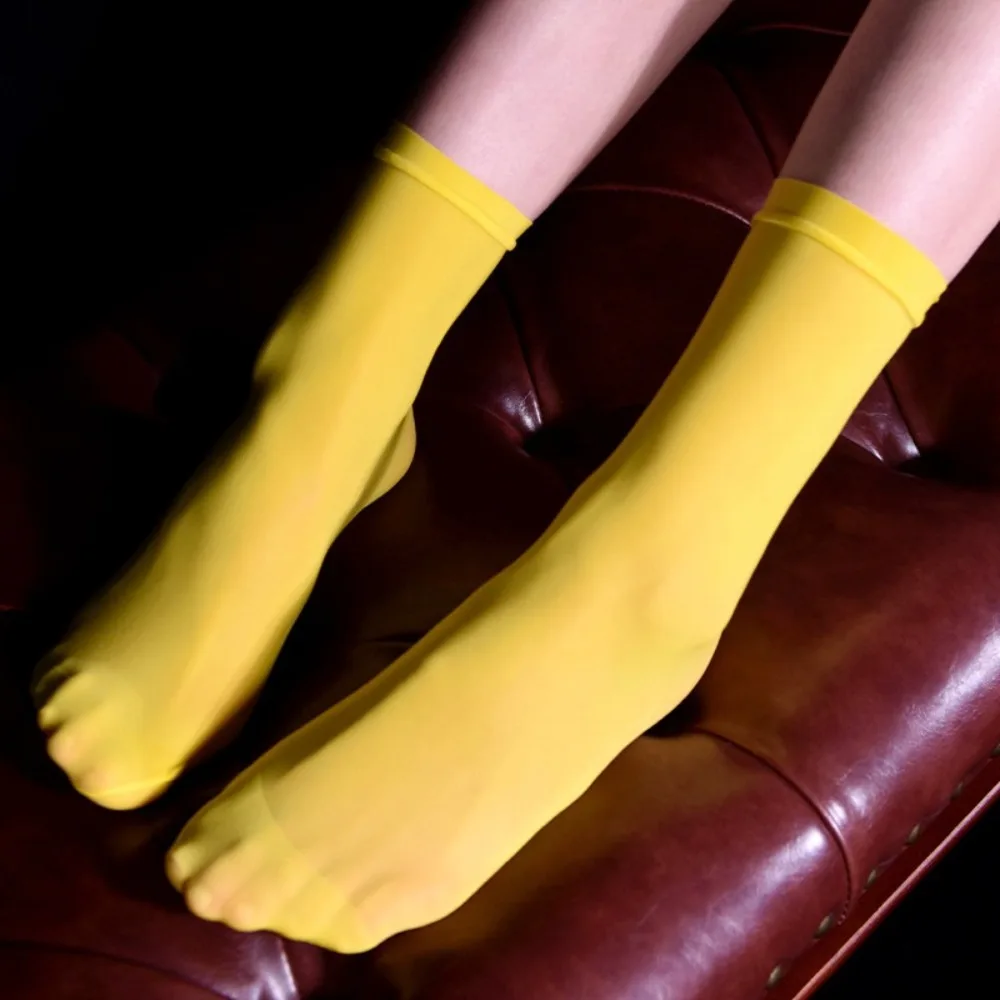 New 25cm Oily Socks Nylon Breathable Silky Socks Elastic Oil Shiny Sheer Ultra Thin Socks Men Women