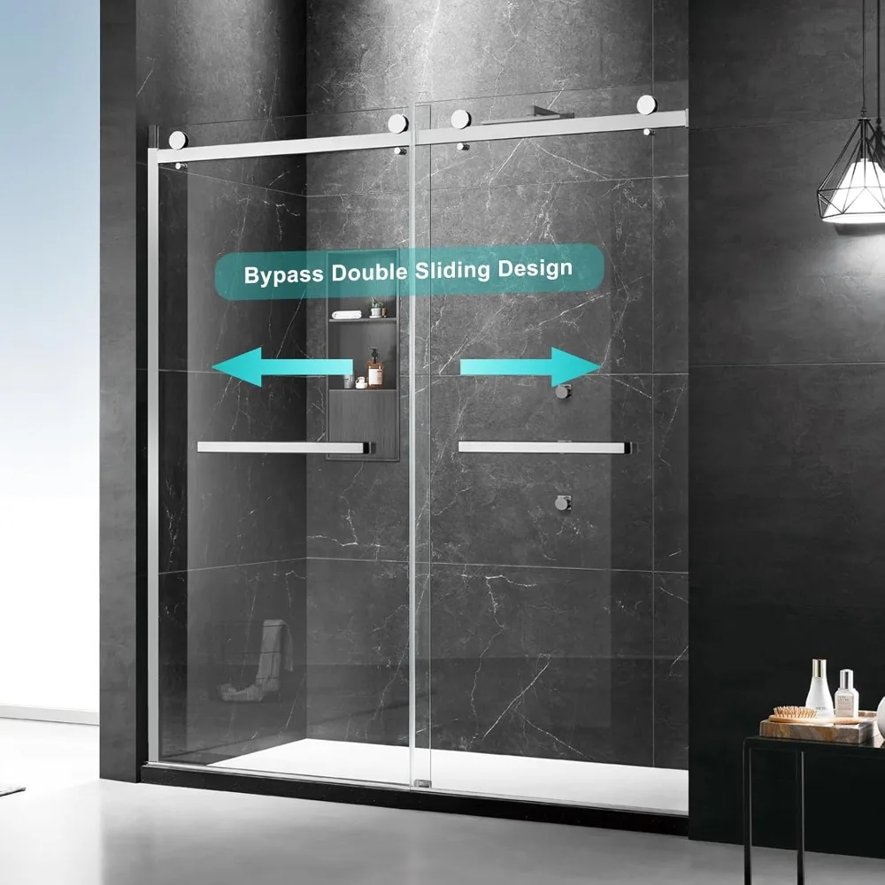 Double Sliding Shower Door, 54 in.W x 74 in.H Framed Shower Door 5/16