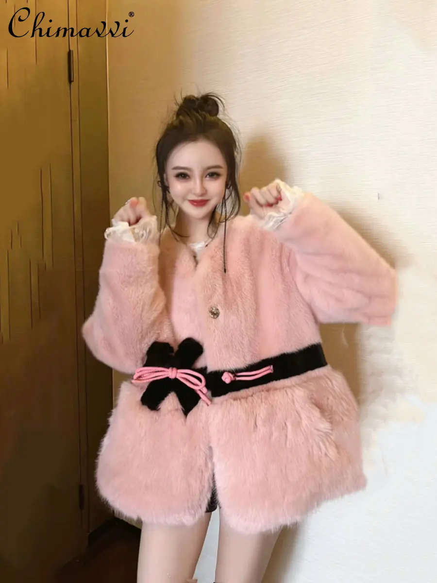 

New Fashion Fox Fur Fur Coat for Women Short Stitching 2023 Autumn Winter Light Luxury Sweet Imitation Marten Elegant Overcoats