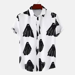 2024 Men's Casual Short Sleeve Shirt Summer 3D Ghost Print Shirt Beach Button Short Sleeve T Shirt Breathable Lapel Streetwear