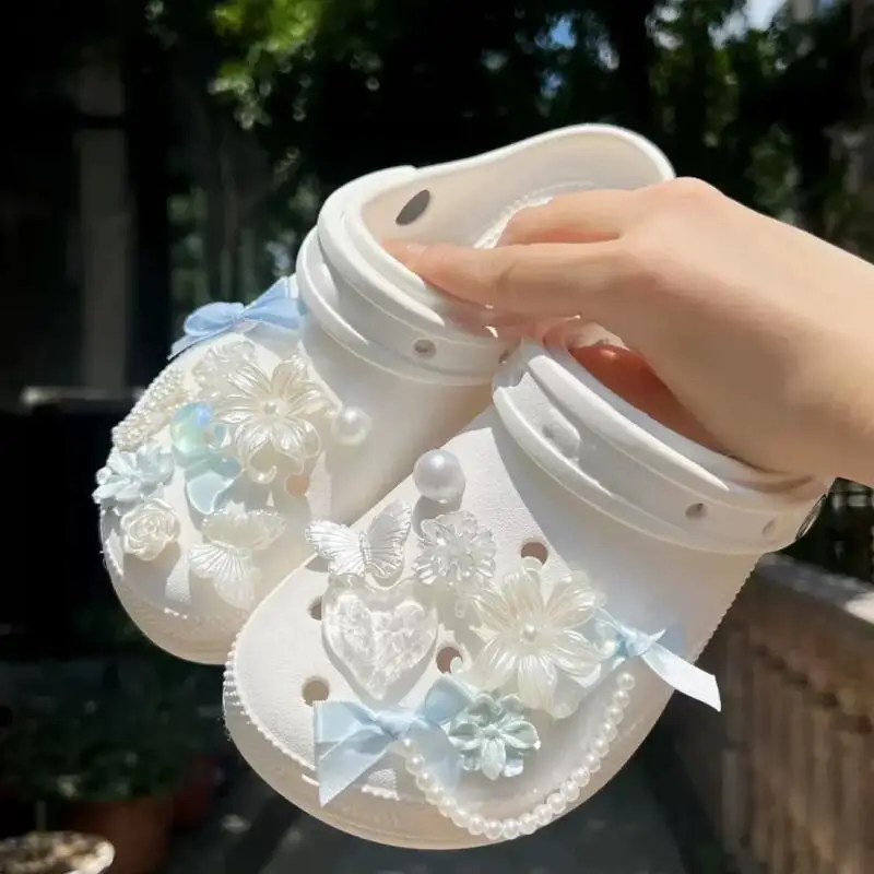 Balletcore Ribbon Bowknot Shoes Charms Set Summer 2026 Korean Style Pearl Chain Clogs Accessories Women DIY Shoes Decorations