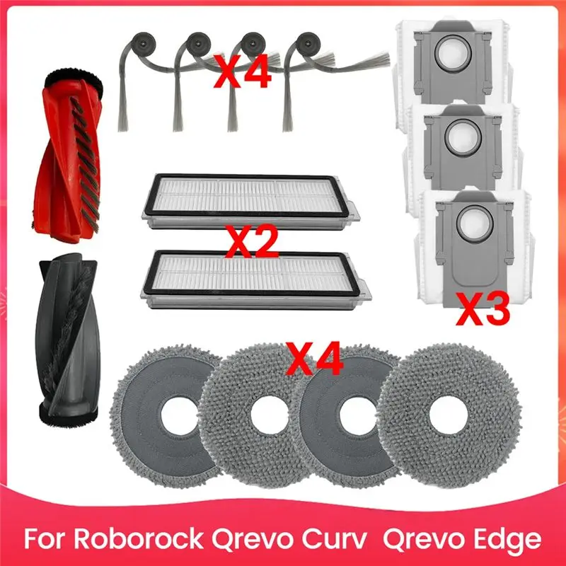 AC88-For Roborock Qrevo Curv,Qrevo Edge Robot Vacuum Accessories Main Side Brush Hepa Filter Mop Cloth Dust Bags