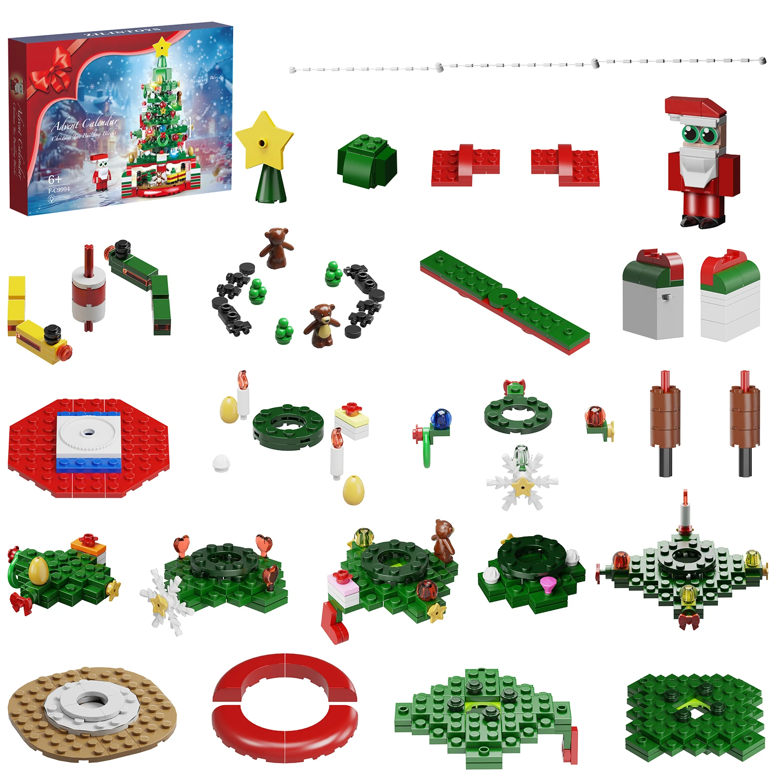 Calendário do advento acessórios tijolos decoração da árvore de natal com luz modelo bloco de construção conjunto 434 peças brinquedos presentes de natal