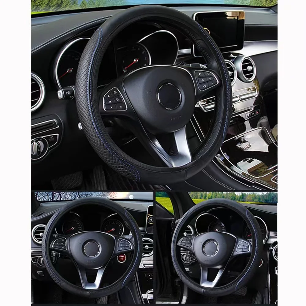 Car Steering Wheel Cover Non Slip Sweat Absorbent Fiber Leather  Cover Bread Off Road Pickup Sedan Steering Wheel Protector