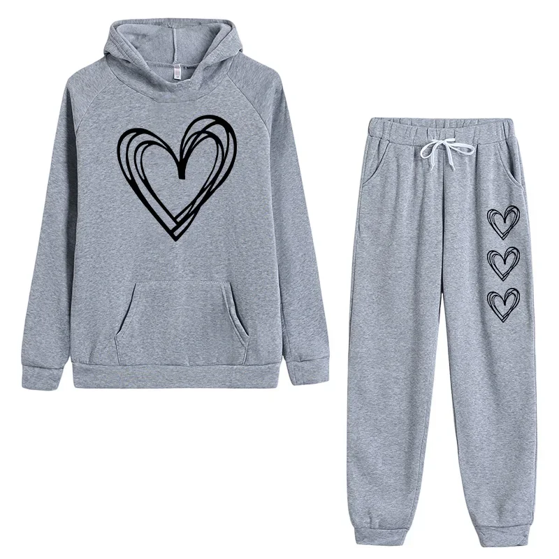 Casual Autumn Winter Printing Hooded Suit Quality Ladies Daily Jogging Sport Woman Two piece Set Women Tracksuit Outfits Fashion