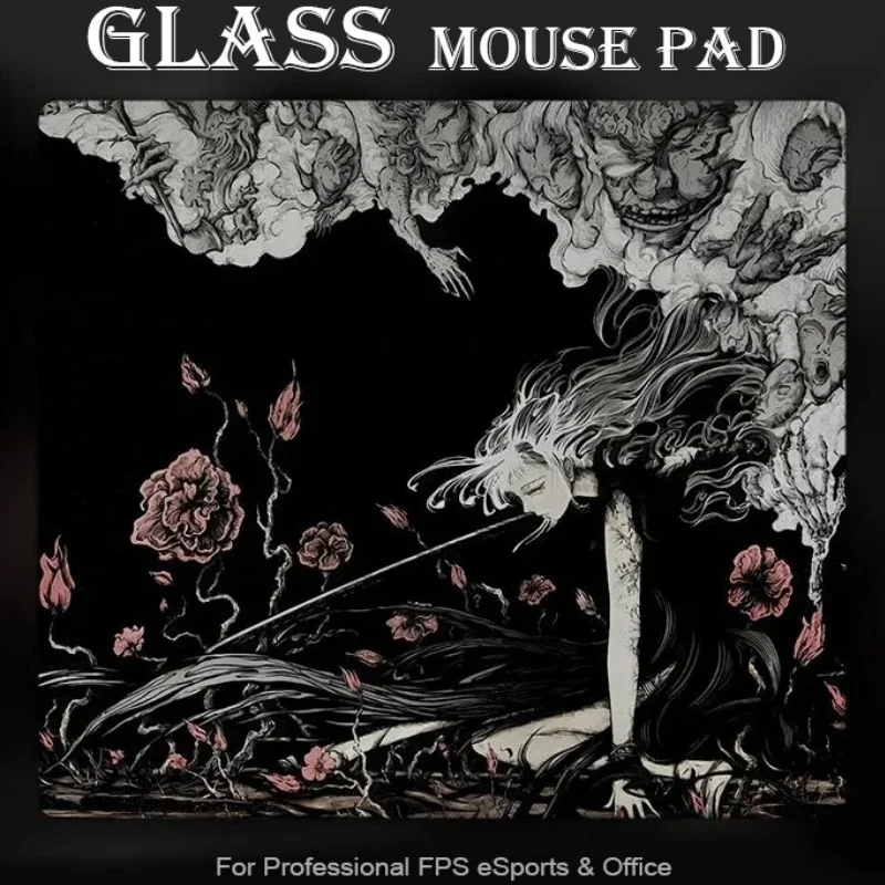 

Игровой коврик для мыши из закаленного стекла «Готическая роза» с демоном, большой размер, для ПК, FPS, киберспорта