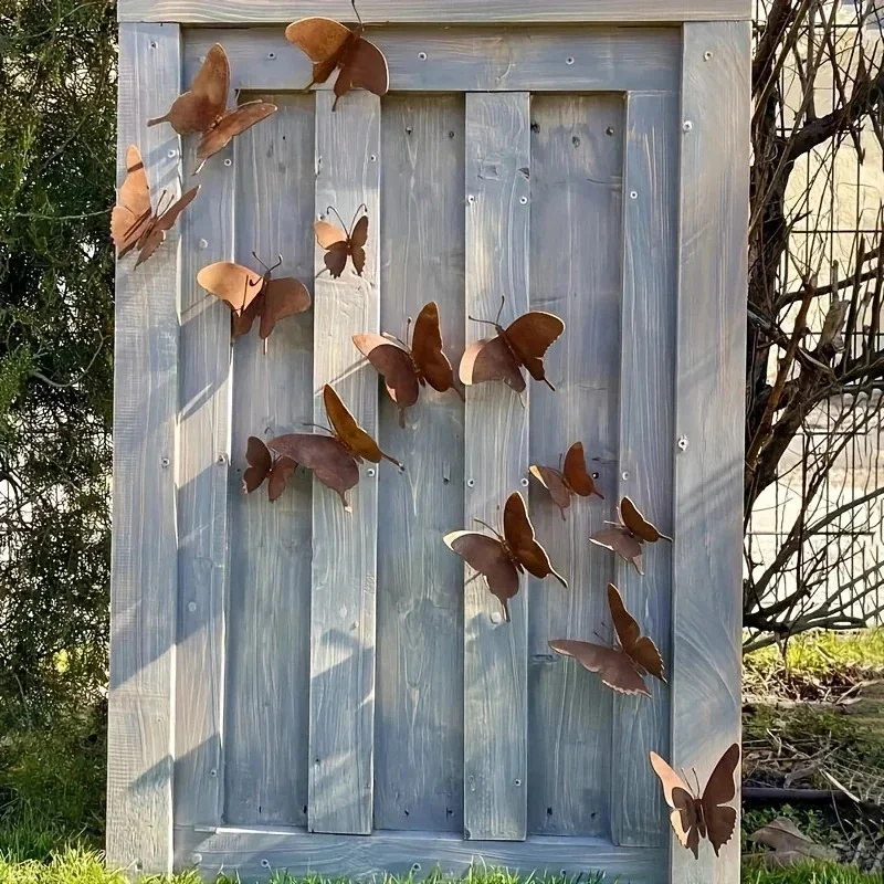 Vintage 3D Weatherproof Rusted Metal Butterflies 15 Pieces Rustic Garden Wall Art Outdoor Fence Patio Backyard Housewarming Gift