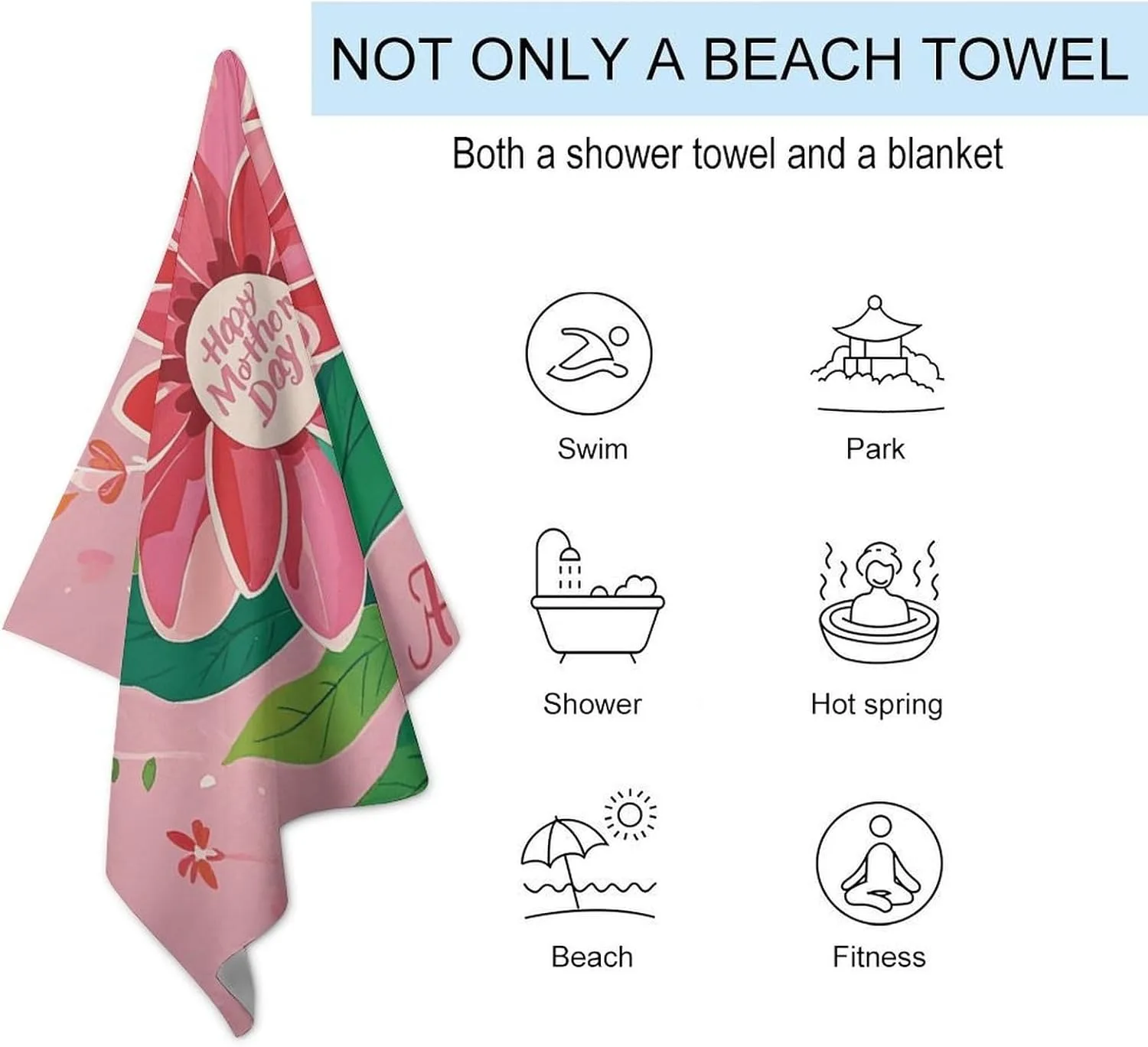 Happy Mother Day Beach Towels Mother's Day Towel Microfiber Quick-Dry Beach Towel For Yoga Tourism Beach GYM Camping Swimming